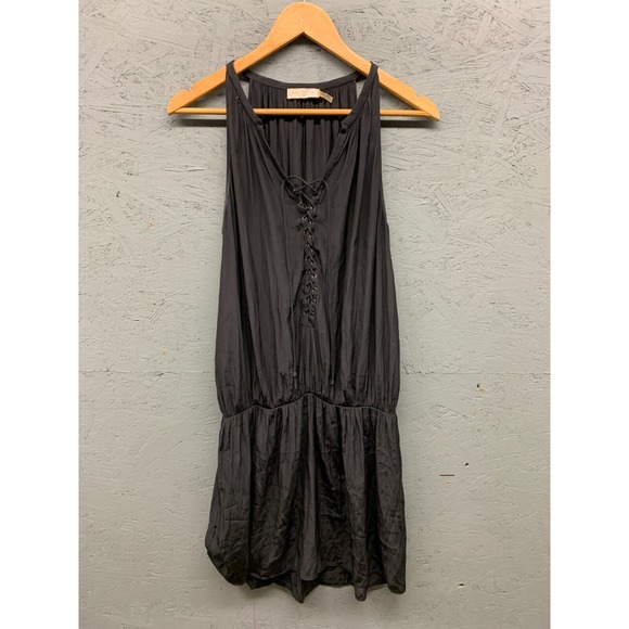 Ramy Brook Women's‎ Black Sleeveless Mini Dress M Lace-Up Drop Waist Boho Chic - Picture 1 of 9